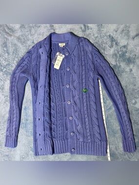 L.L. Bean 100% Cotton Cable Knit Button-Up Cardigan - Lavender